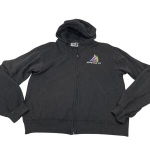 ESY Surf Co Newport RI Embroidered Zip Up Hoodie Black‎ Cotton Blend Women M